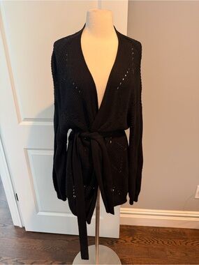 Harper Black Belted Open-Front Knit Cardigan